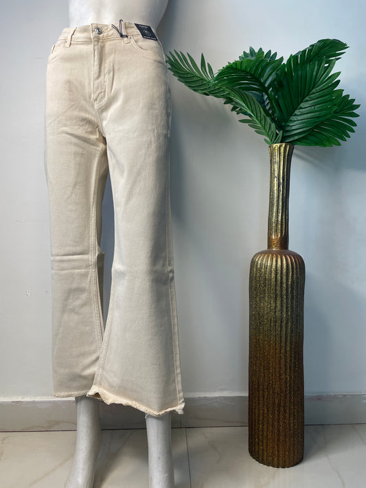 Beige high waist straight fit jeans