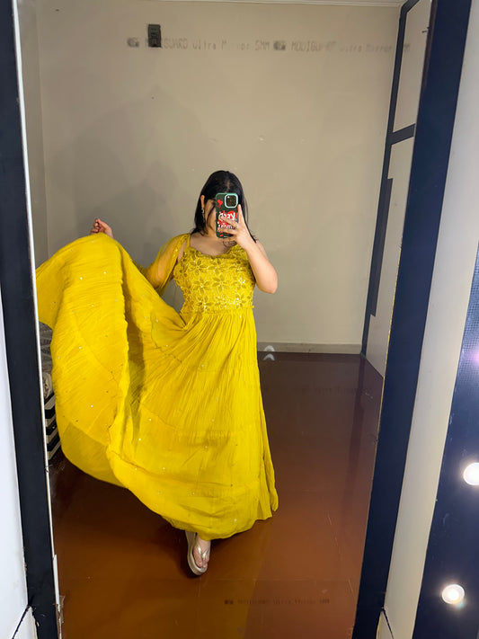 Yellow handwork gown.
