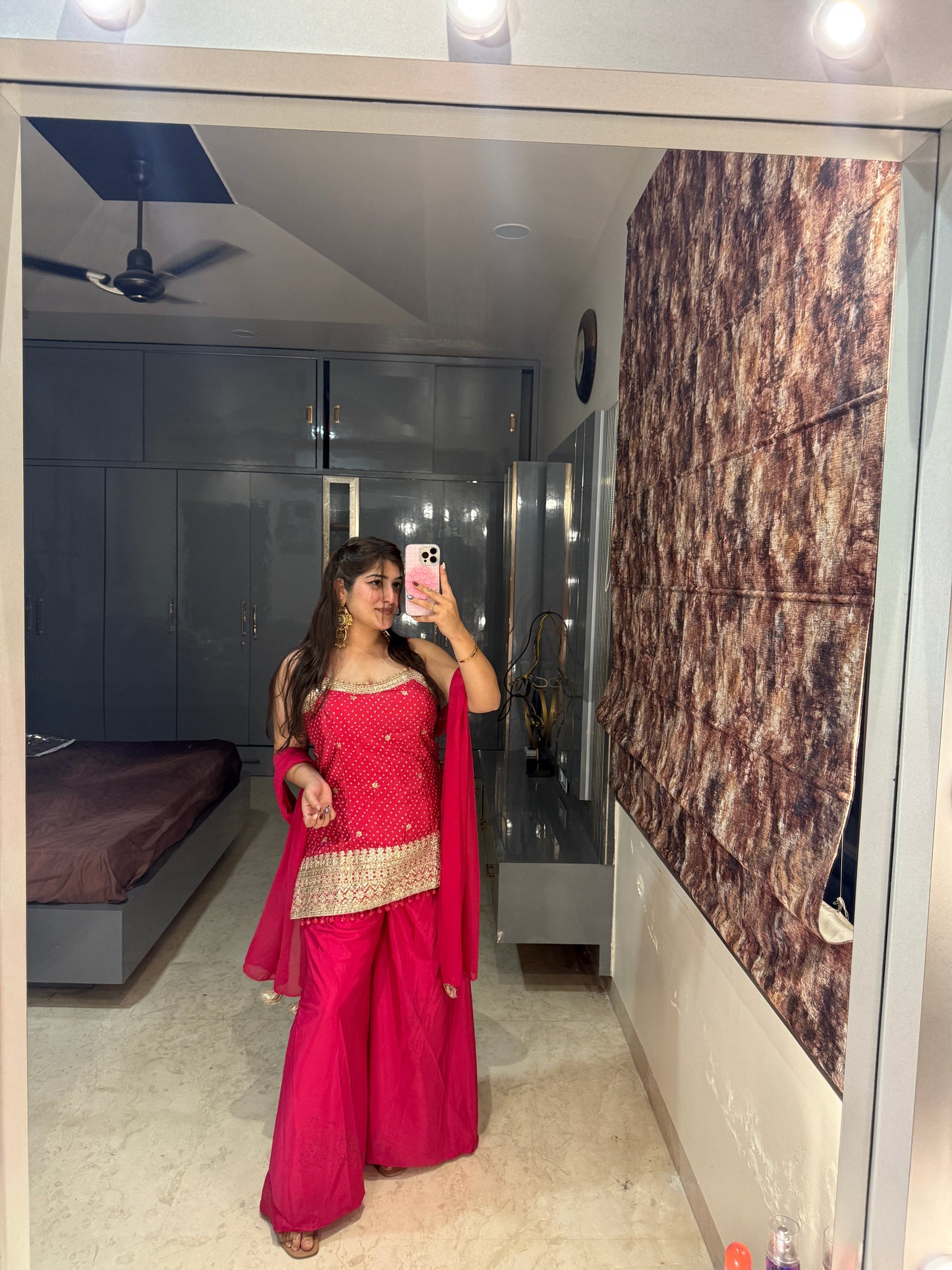 Bandhej plazo set(pink)