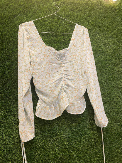 long v-neck floral top