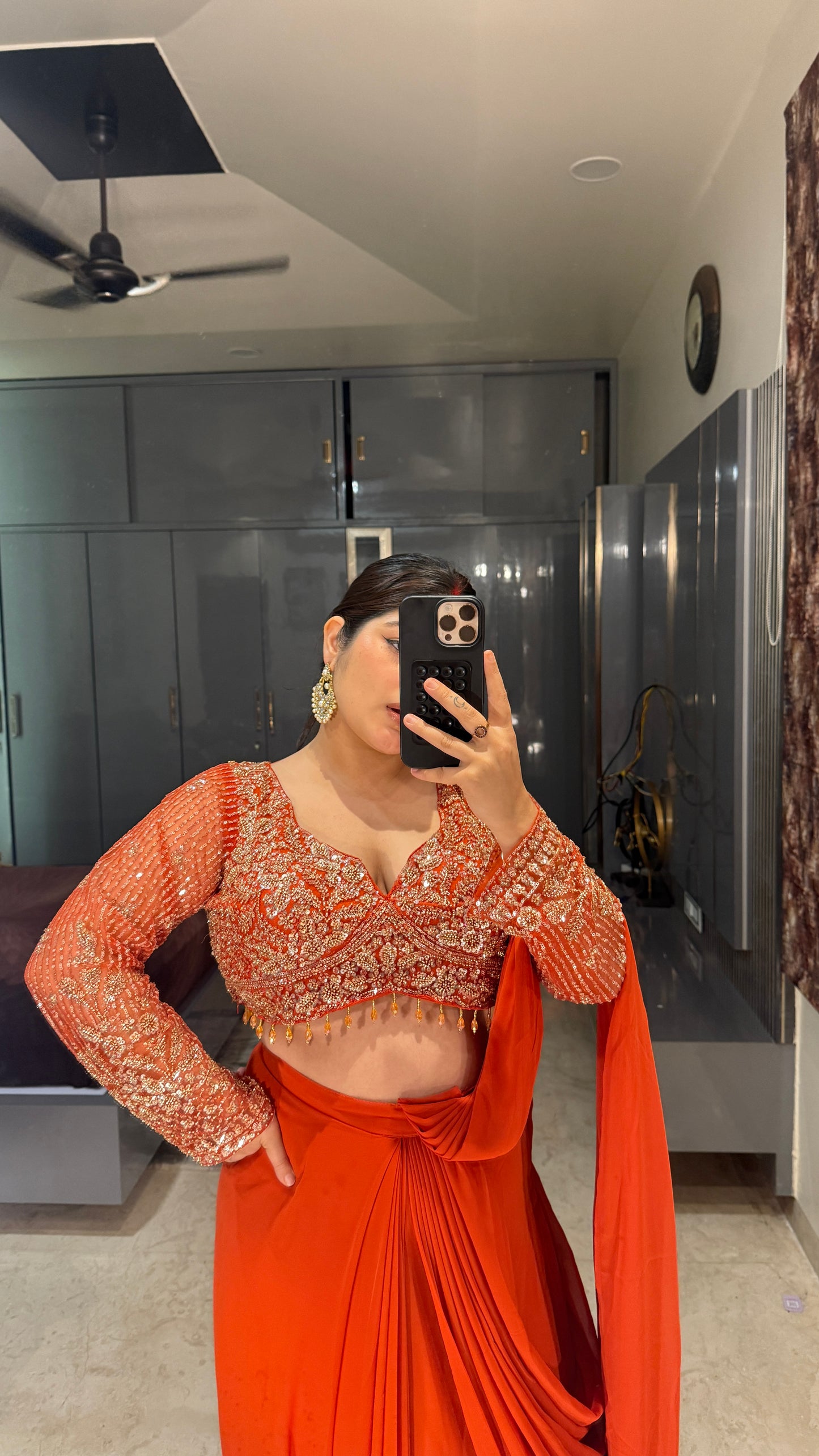 Deep neck handwork saree