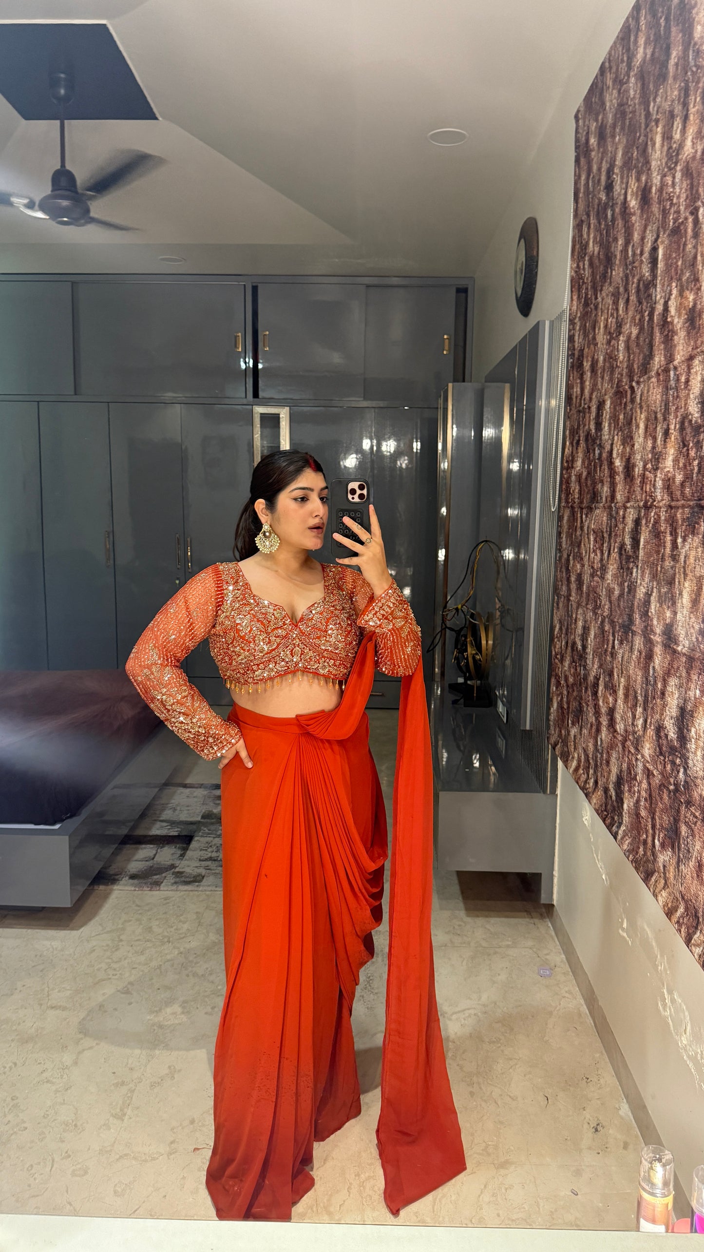 Deep neck handwork saree