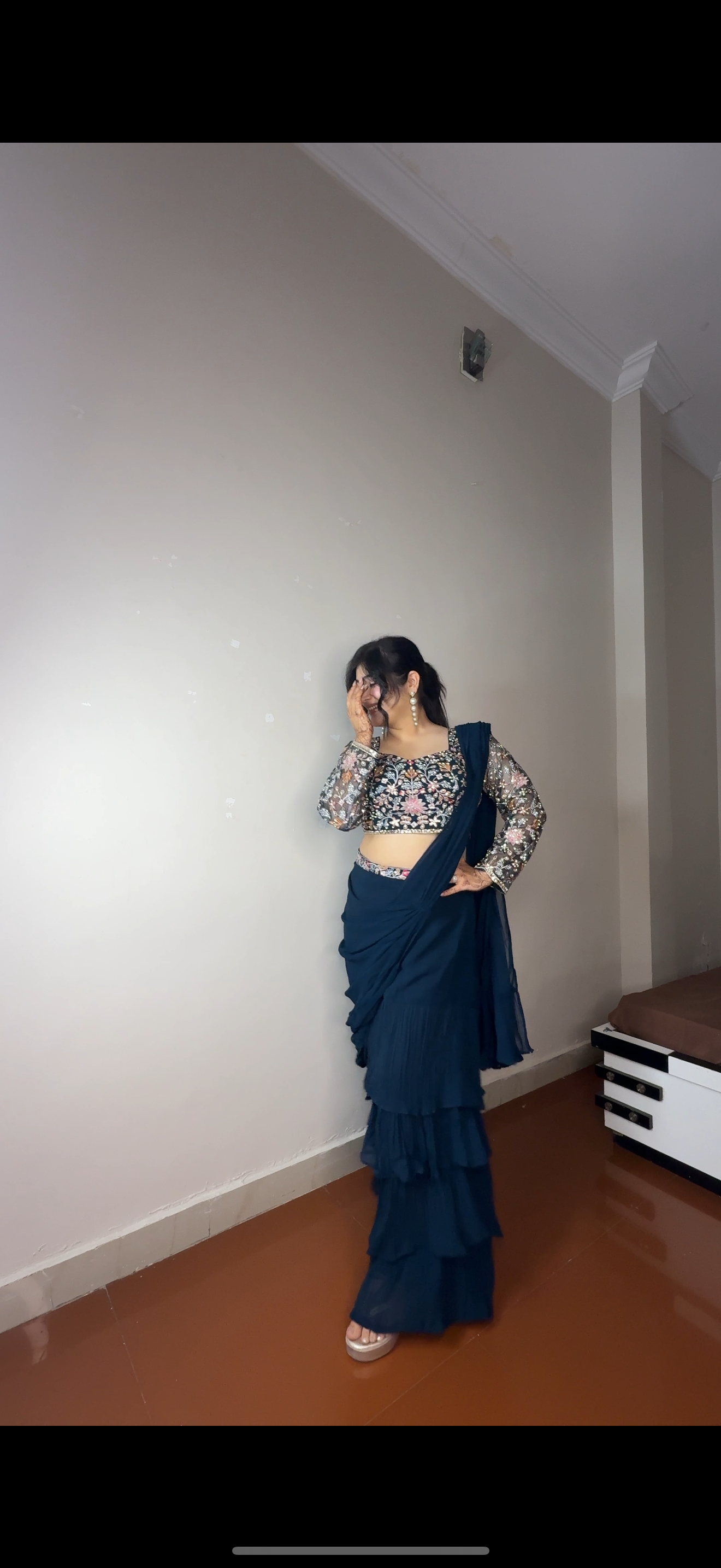 Predrape flower saree