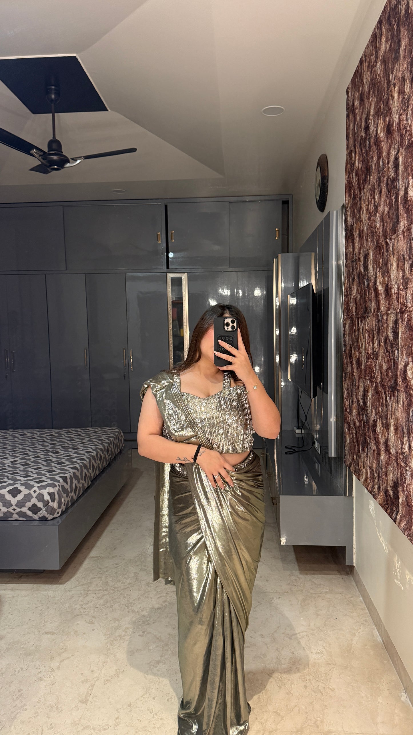 Metallic saree green
