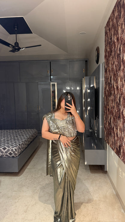 Metallic saree green