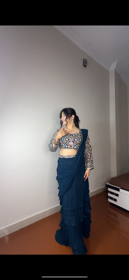 Predrape flower saree