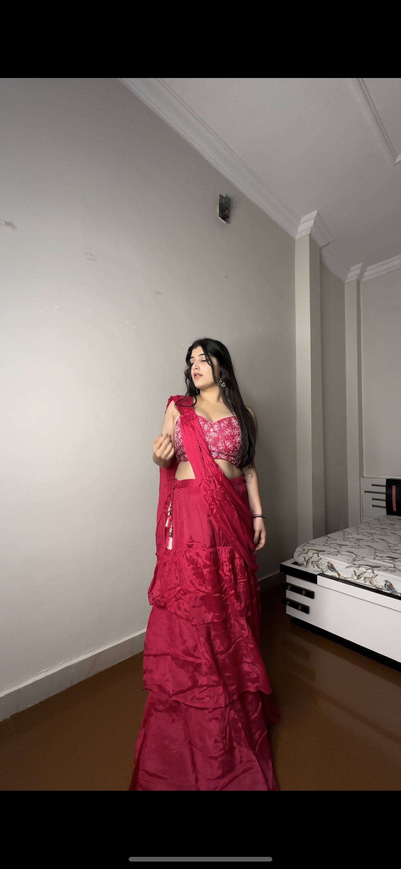 Pure chinon hot pink saree