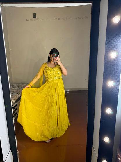 Yellow handwork gown.