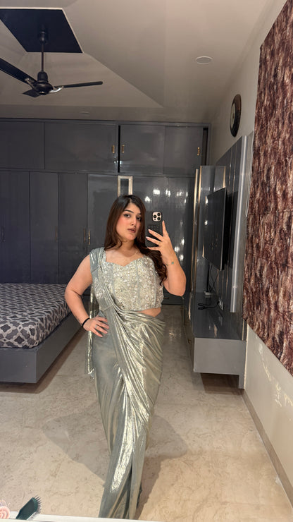 Slivergreen Metallic saree