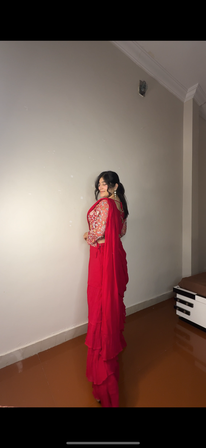 Predrape flower saree