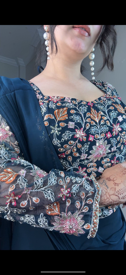 Predrape flower saree