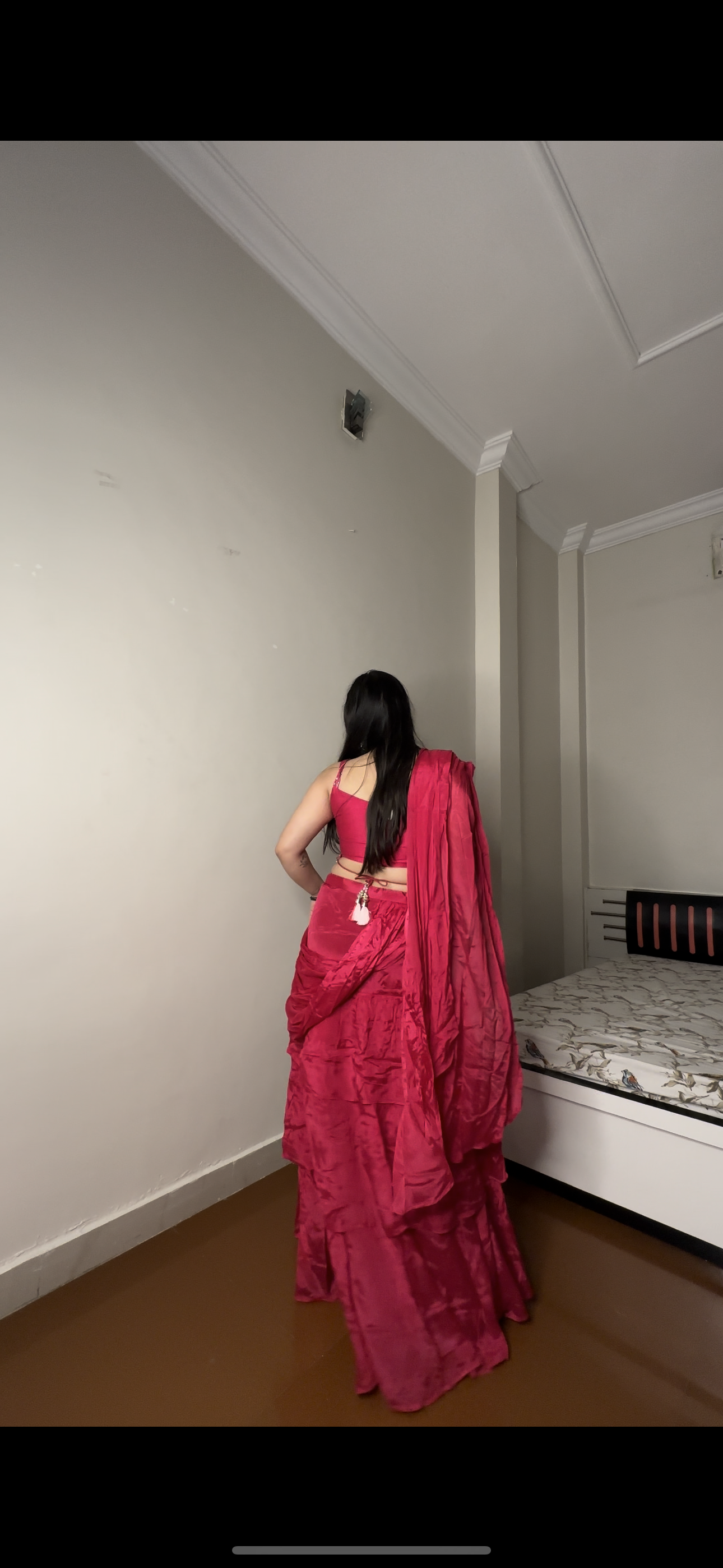 Pure chinon hot pink saree