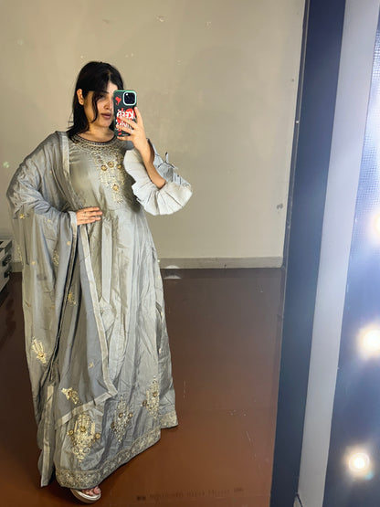 Grey silk gown