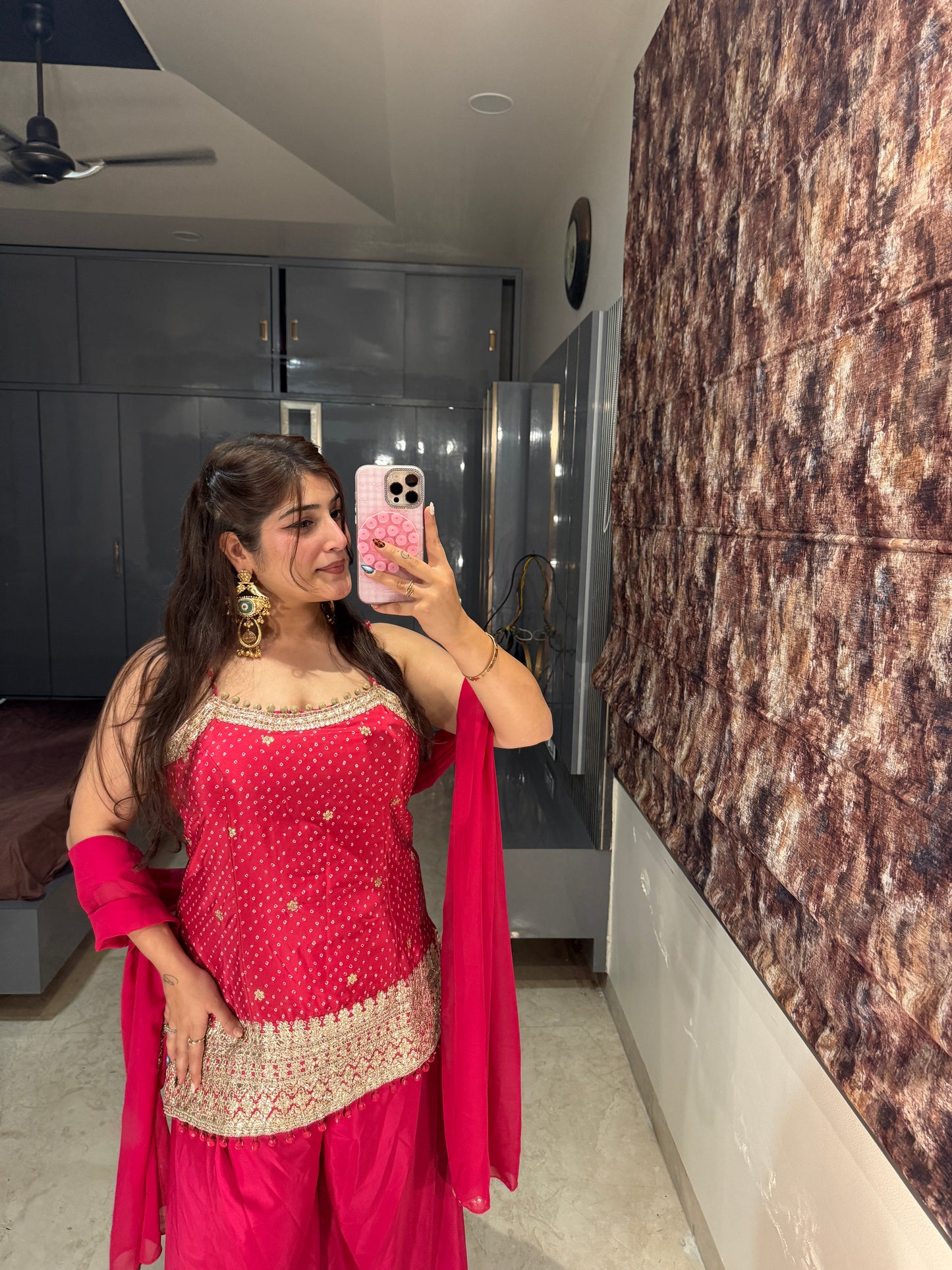 Bandhej plazo set(pink)