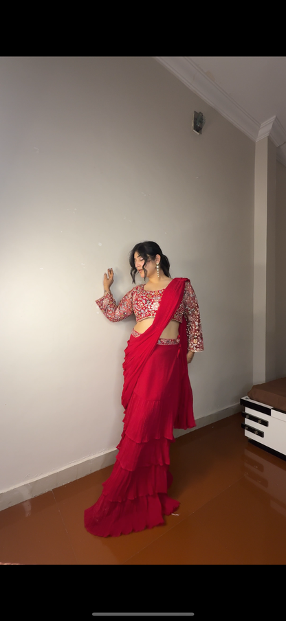 Predrape flower saree