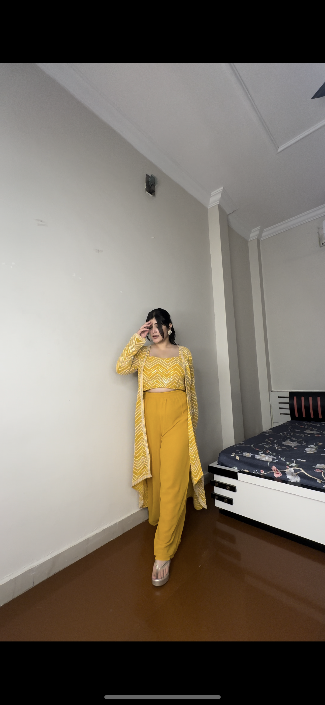 Fully embroidered long shrug set