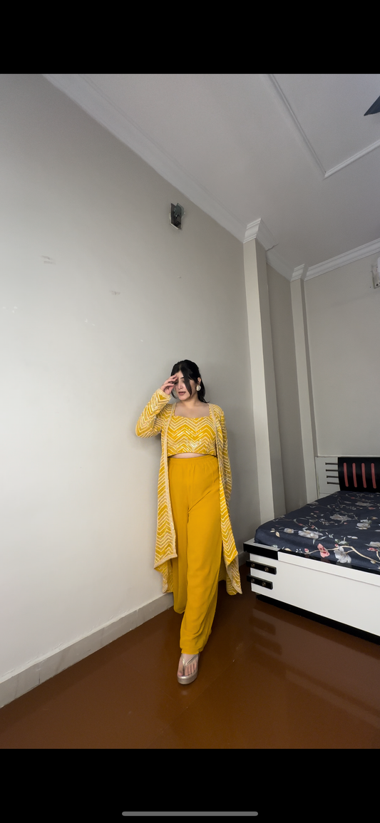 Fully embroidered long shrug set