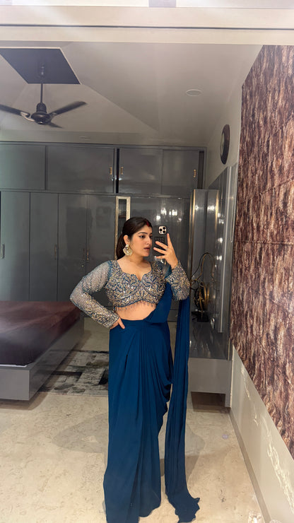 Deep neck handwork saree