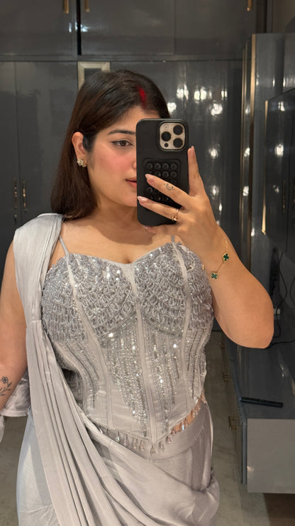 Premium corset saree silver