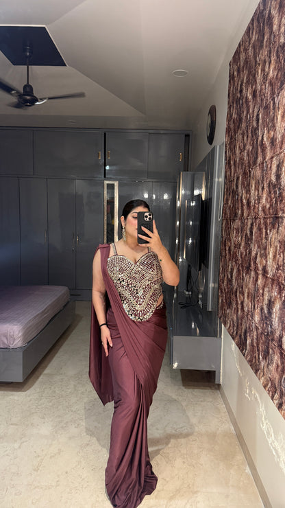 Mirror work saree(wine)