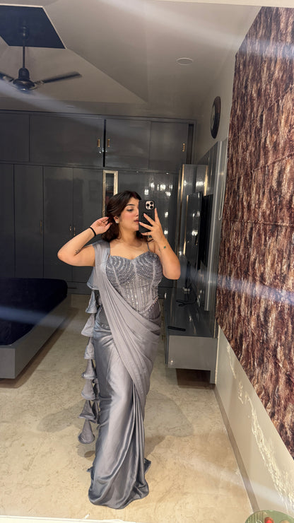 Premium corset saree ( dark grey)