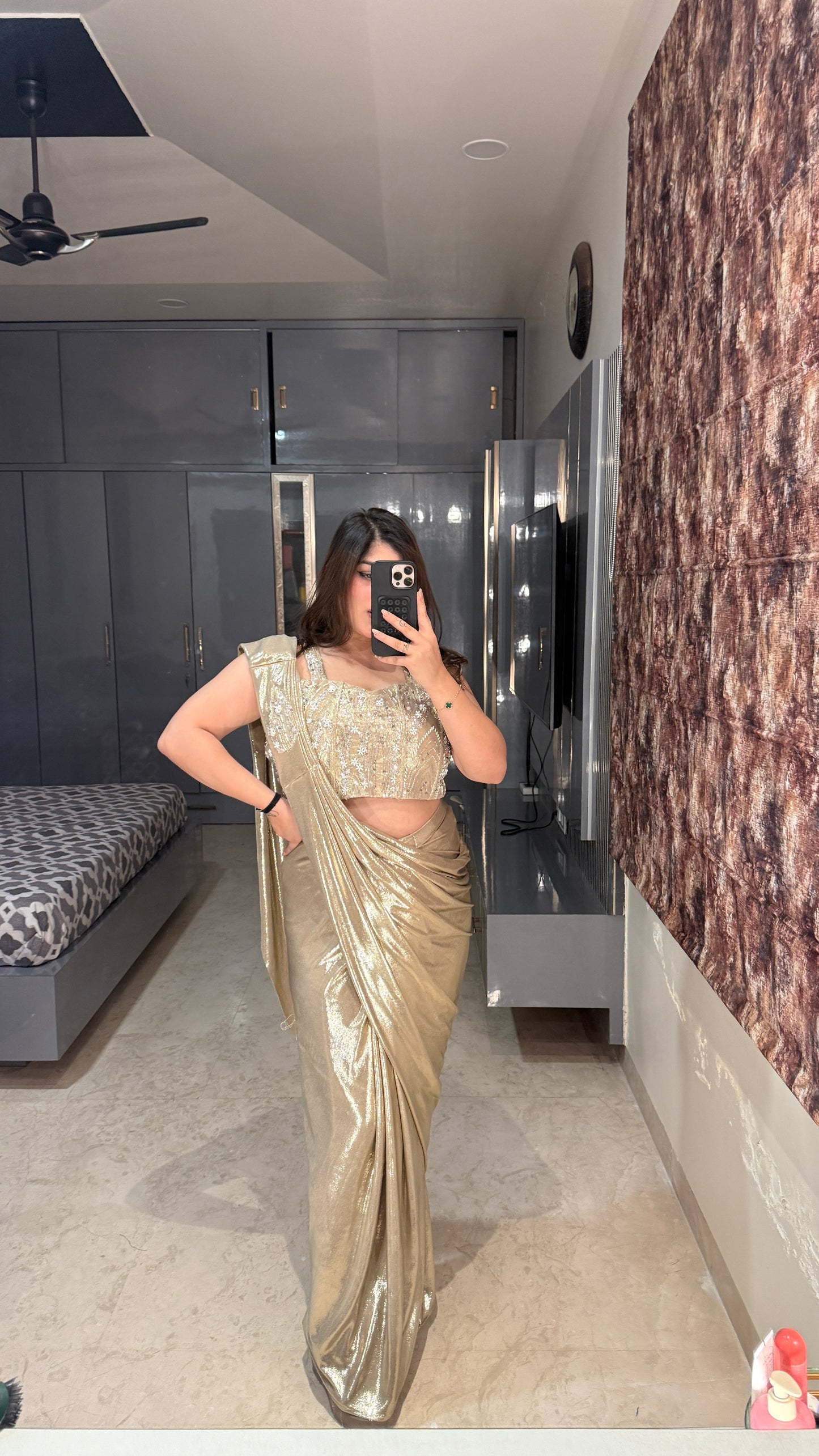 Metallic saree Light golden