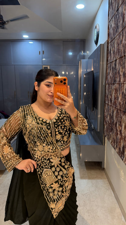 Tropical saree(bottle green)