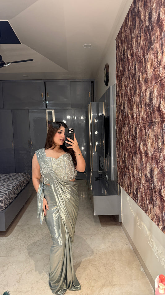 Slivergreen Metallic saree