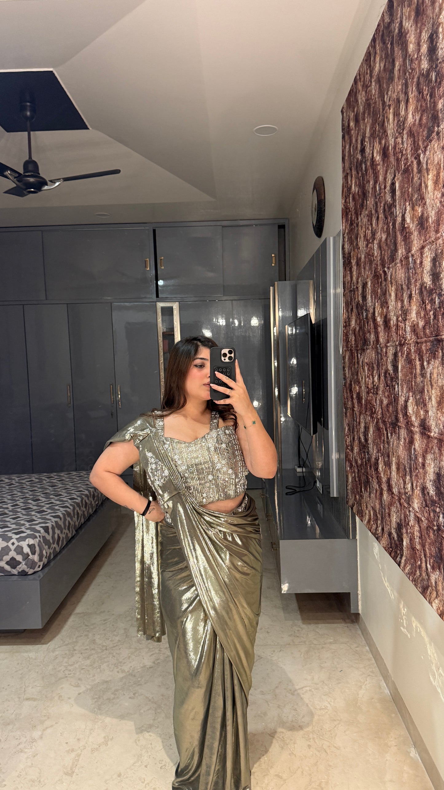 Metallic saree green