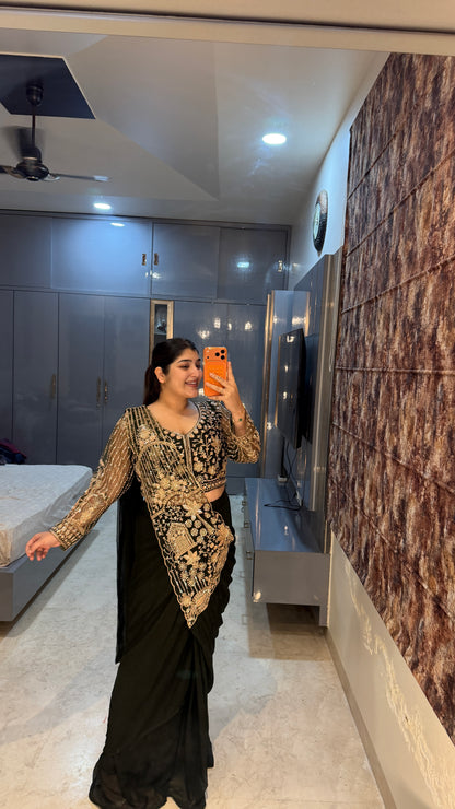 Tropical saree(bottle green)