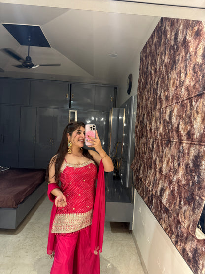 Bandhej plazo set(pink)