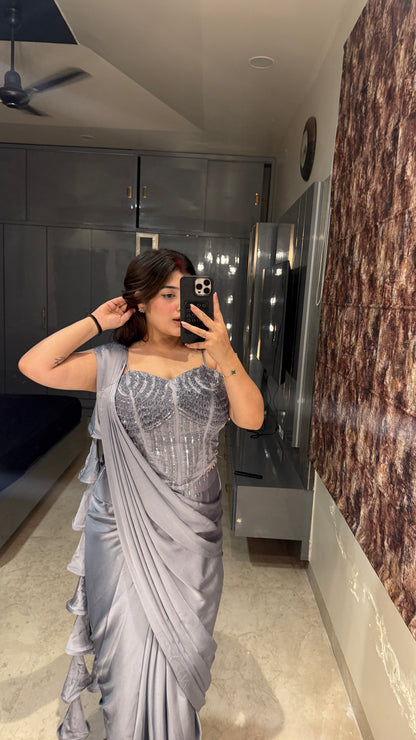 Premium corset saree ( dark grey)