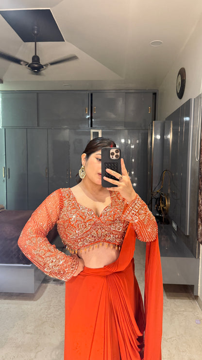 Deep neck handwork saree