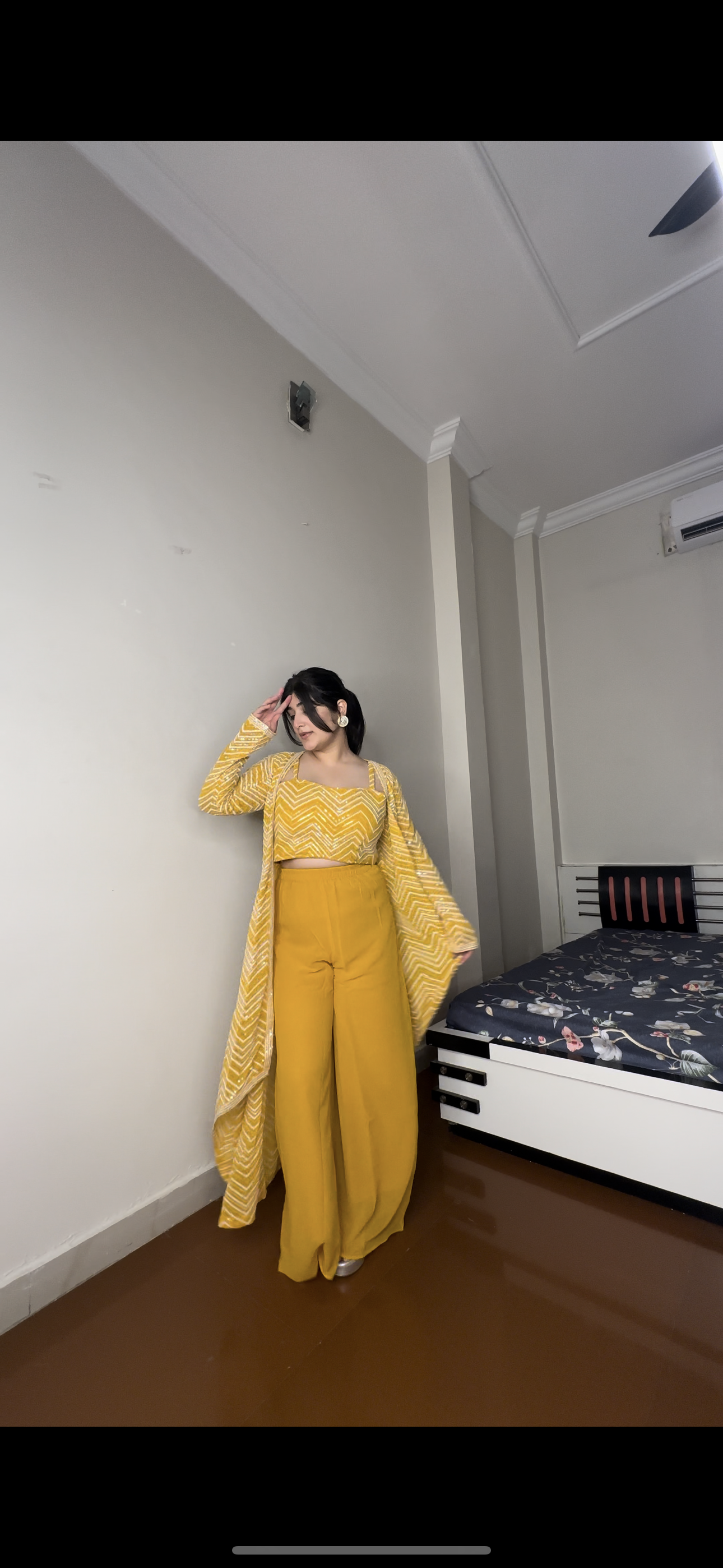 Fully embroidered long shrug set