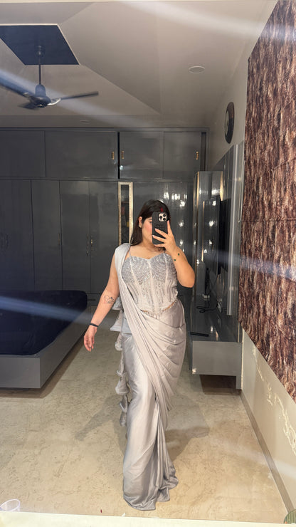 Premium corset saree silver