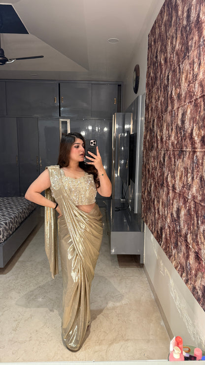 Metallic saree Light golden