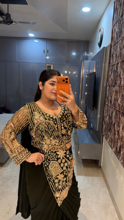 Tropical saree(bottle green)