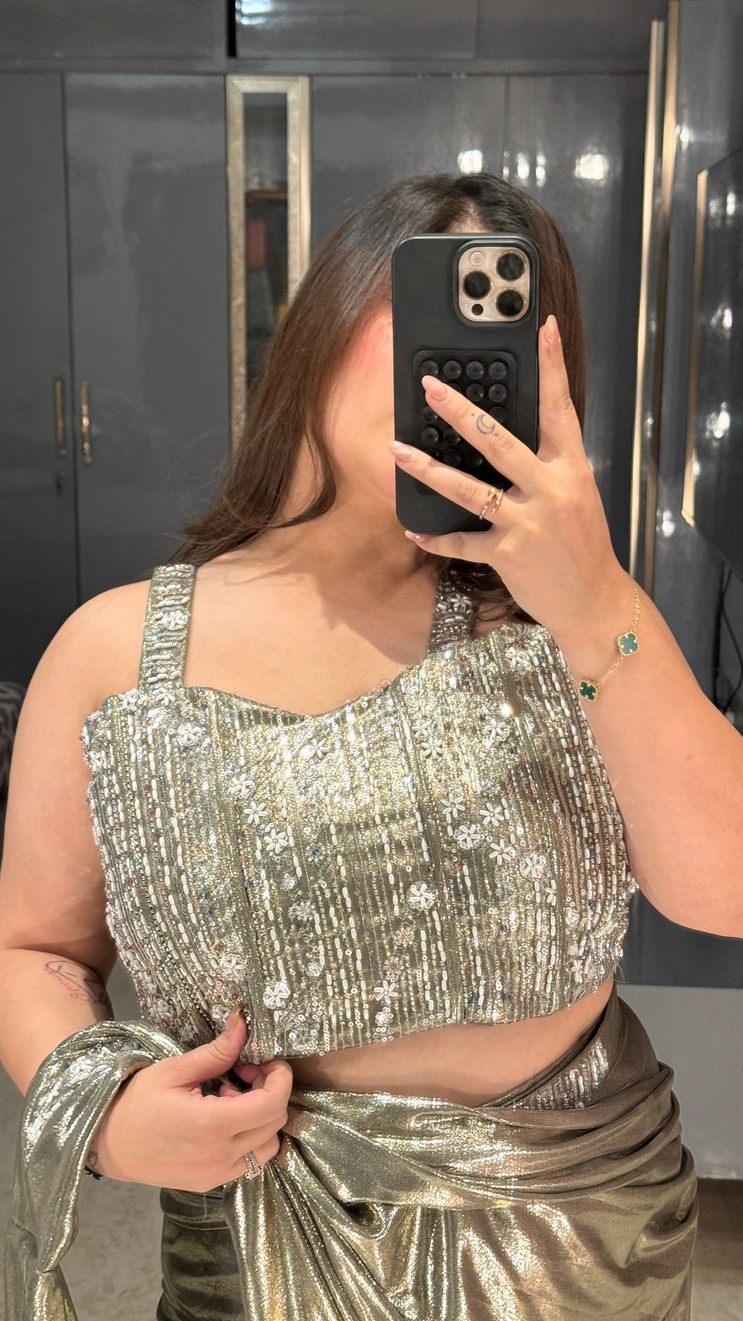 Metallic saree green