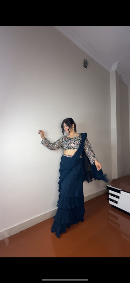 Predrape flower saree