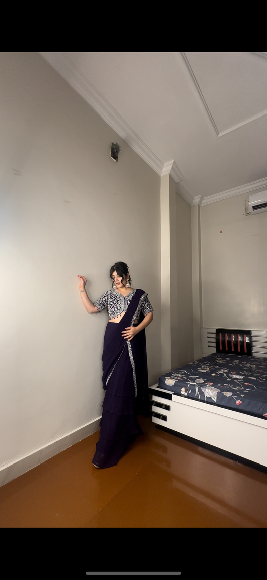 Predrape mirror work saree