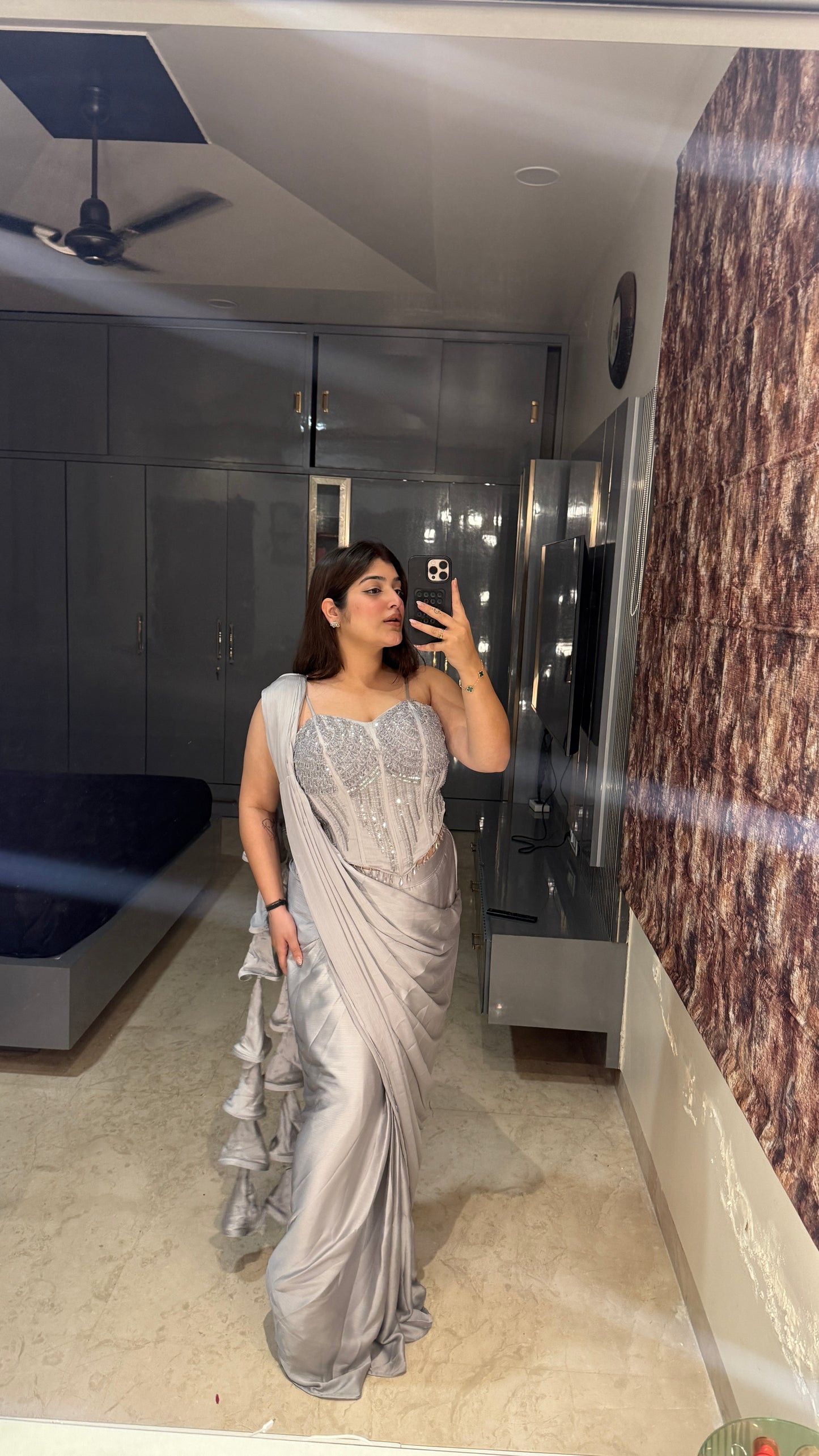 Premium corset saree silver