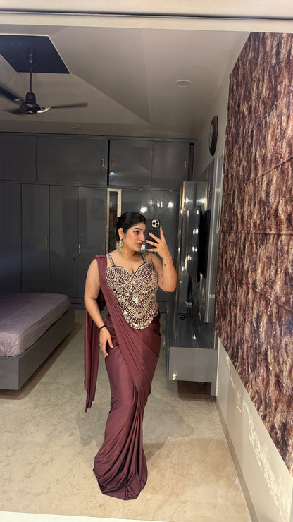 Mirror work saree(wine)