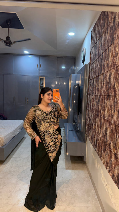 Tropical saree(bottle green)