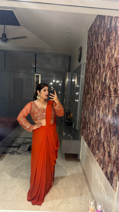 Deep neck handwork saree