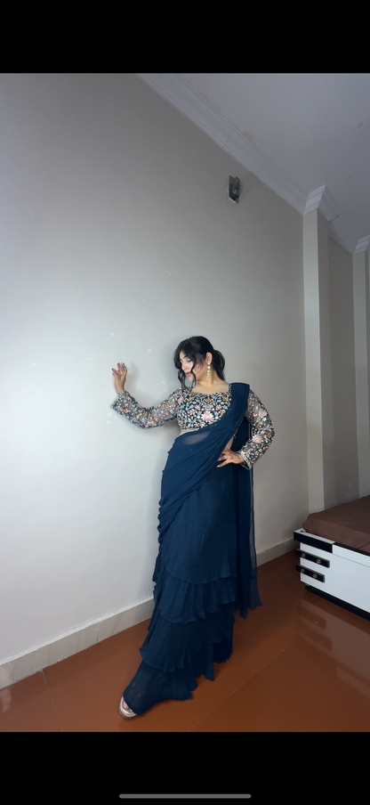 Predrape flower saree