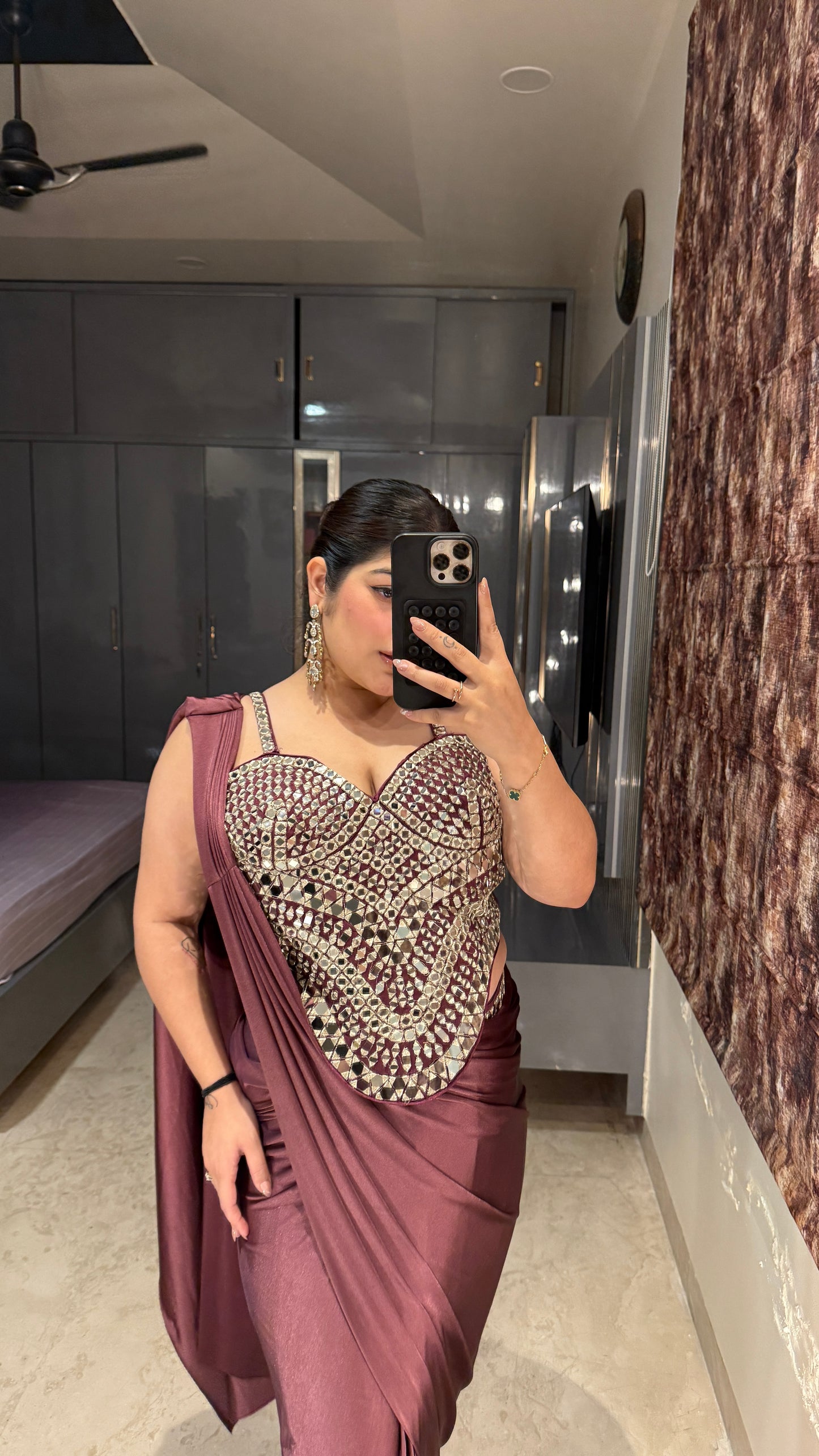 Mirror work saree(wine)