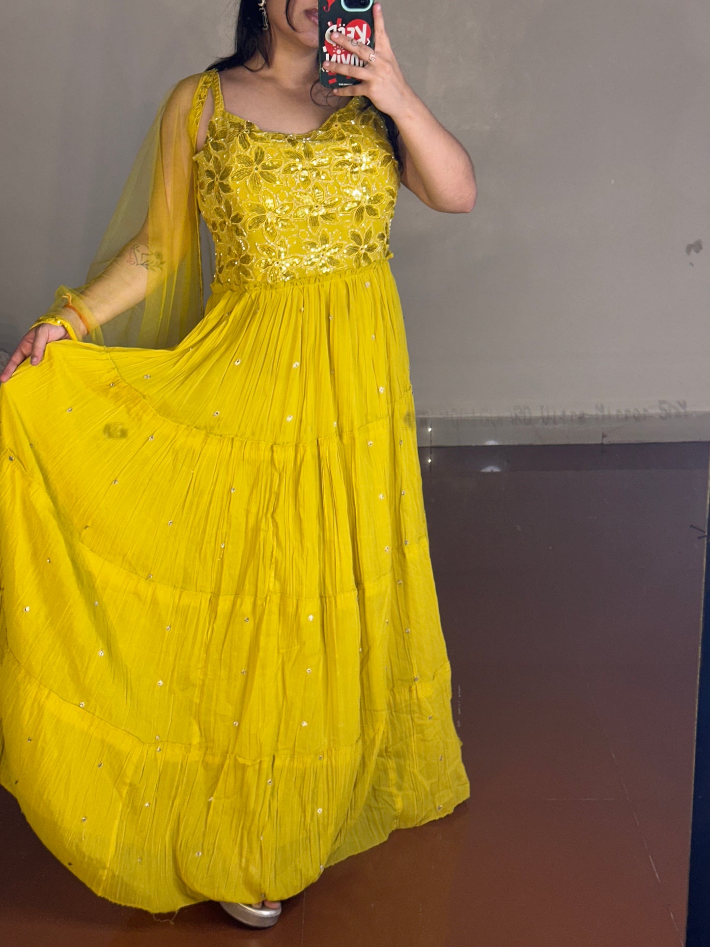 Yellow handwork gown.