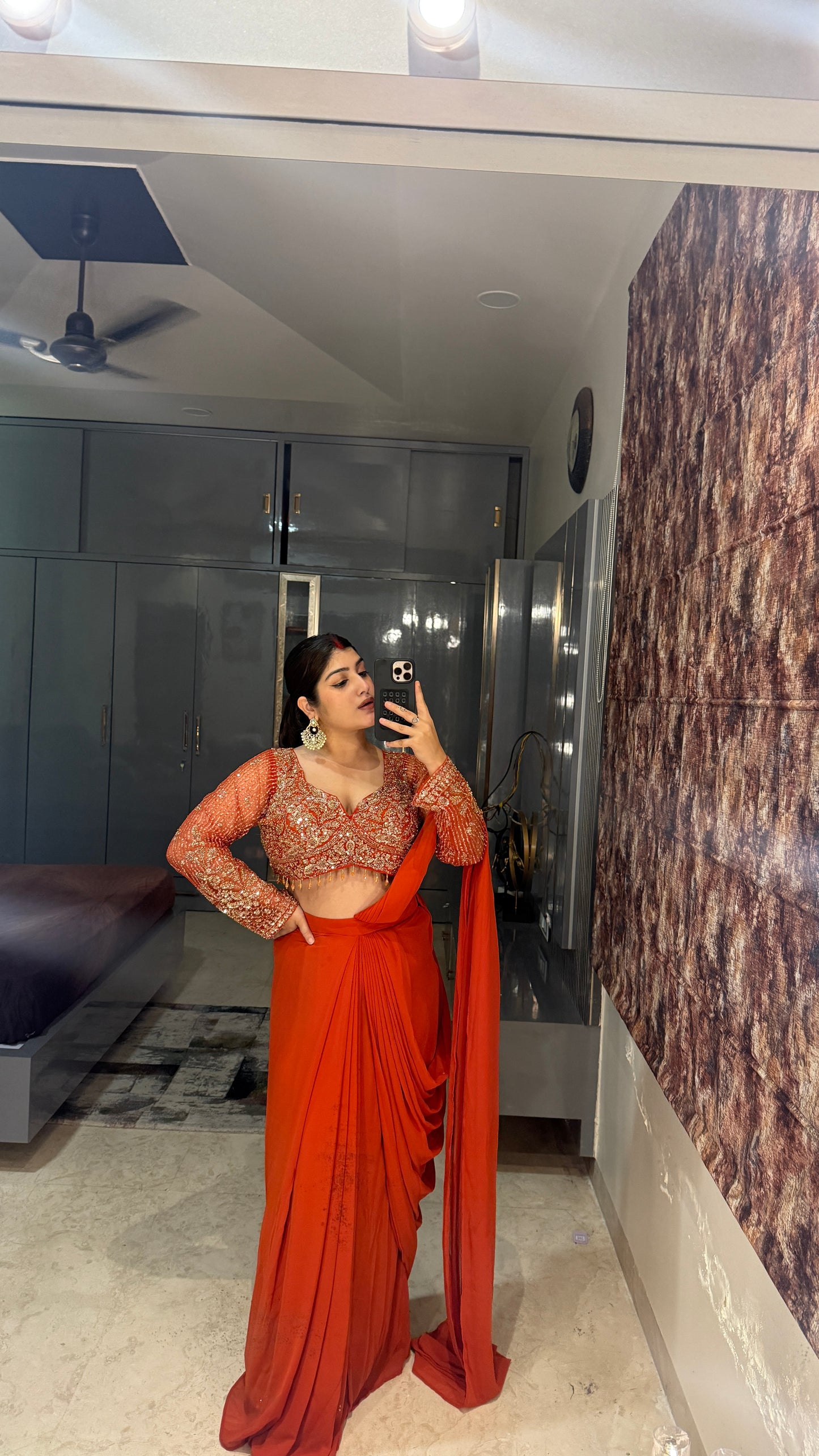 Deep neck handwork saree