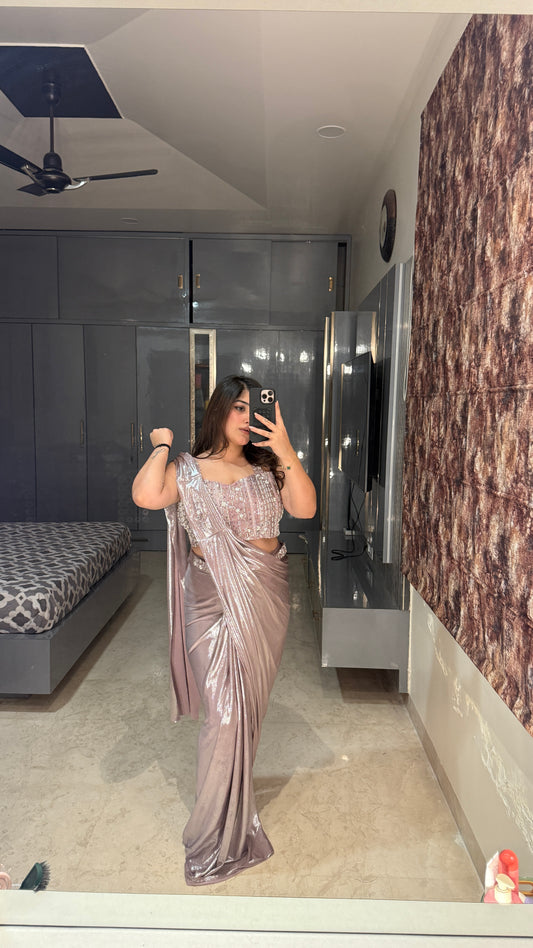 Pink Metallic Saree