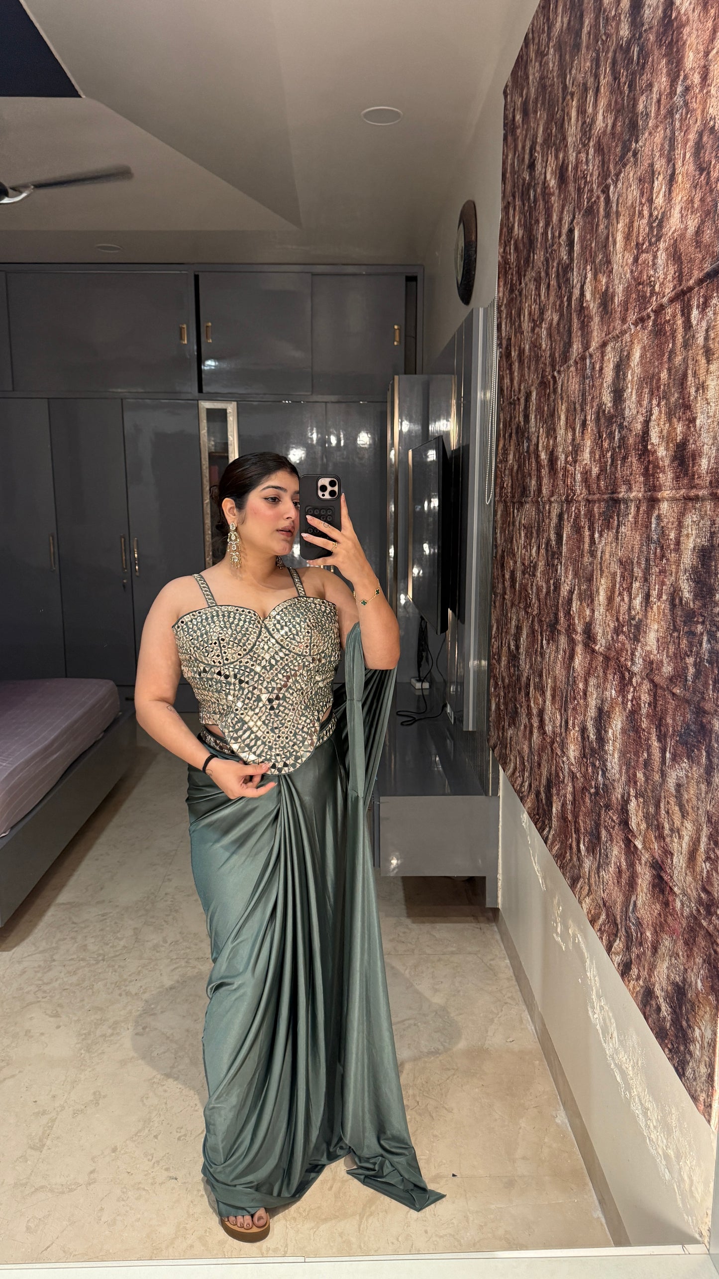 Mirror work saree